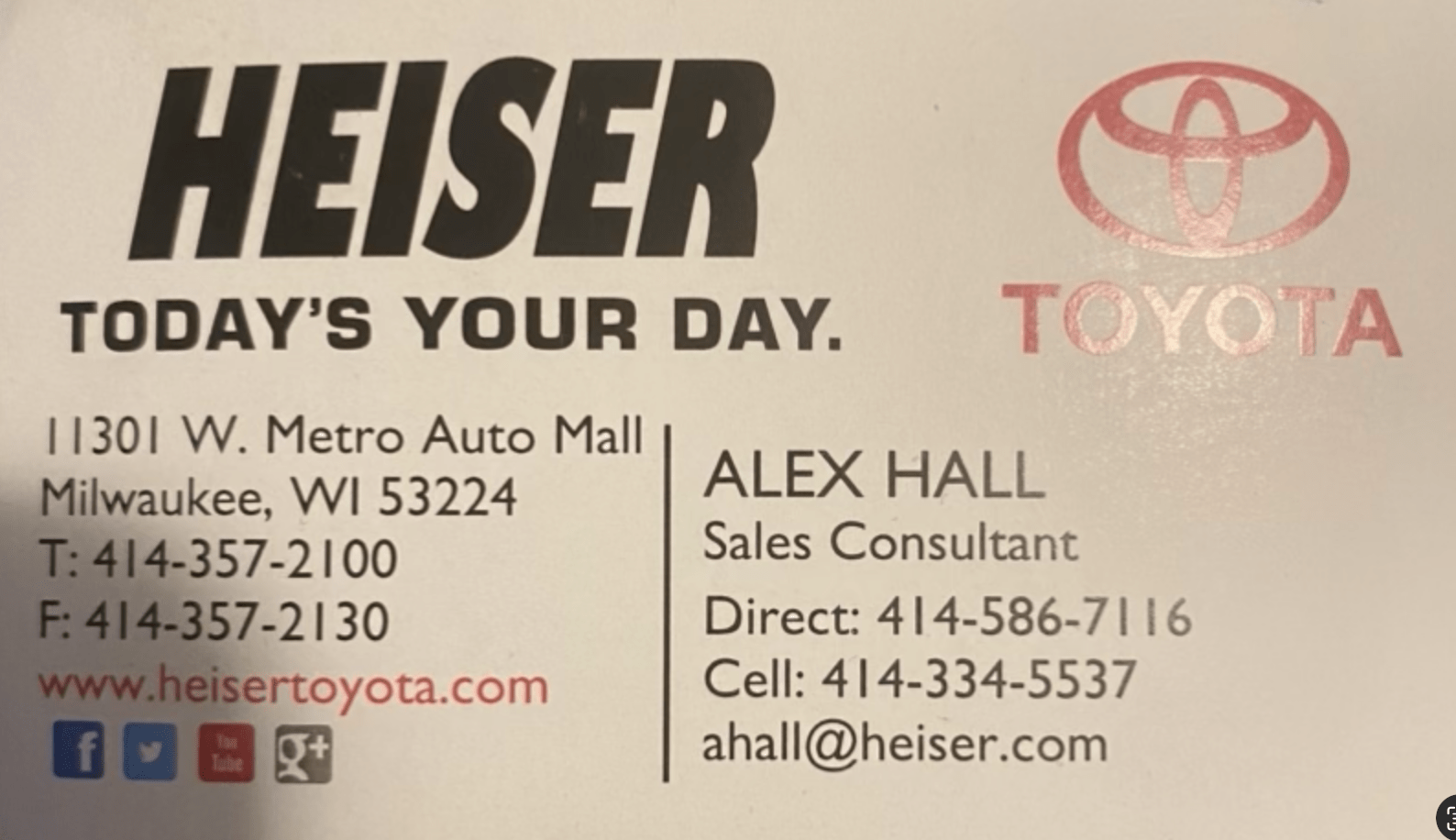 Alex Hall Sales Consultant Business Card